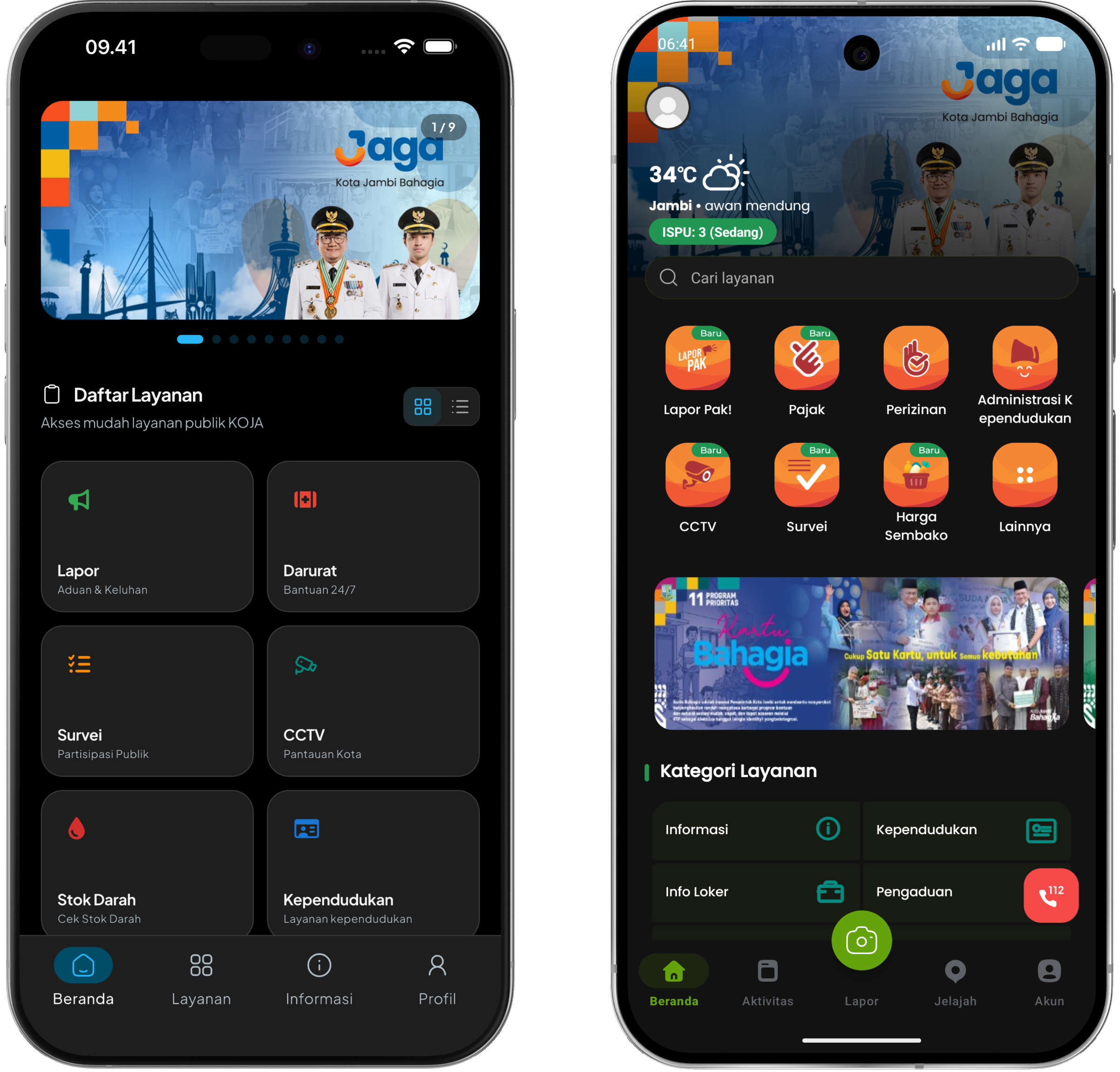 Tampilan JAGA Super App Mode Gelap